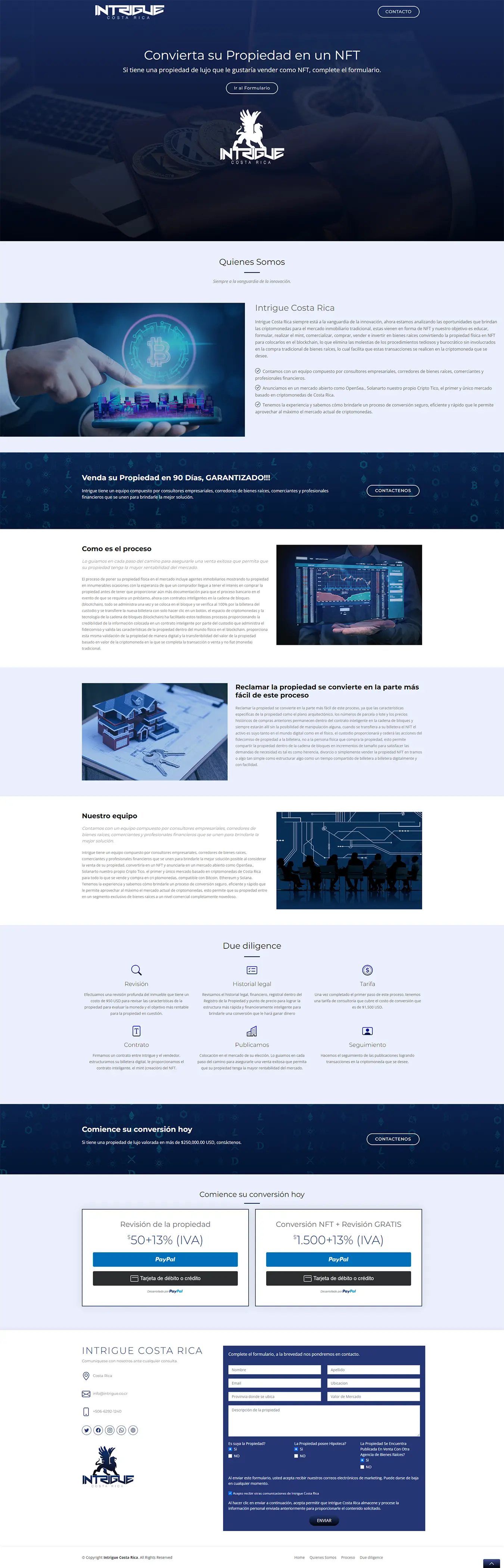 Diseño Landing Pages - Intrigue NTF